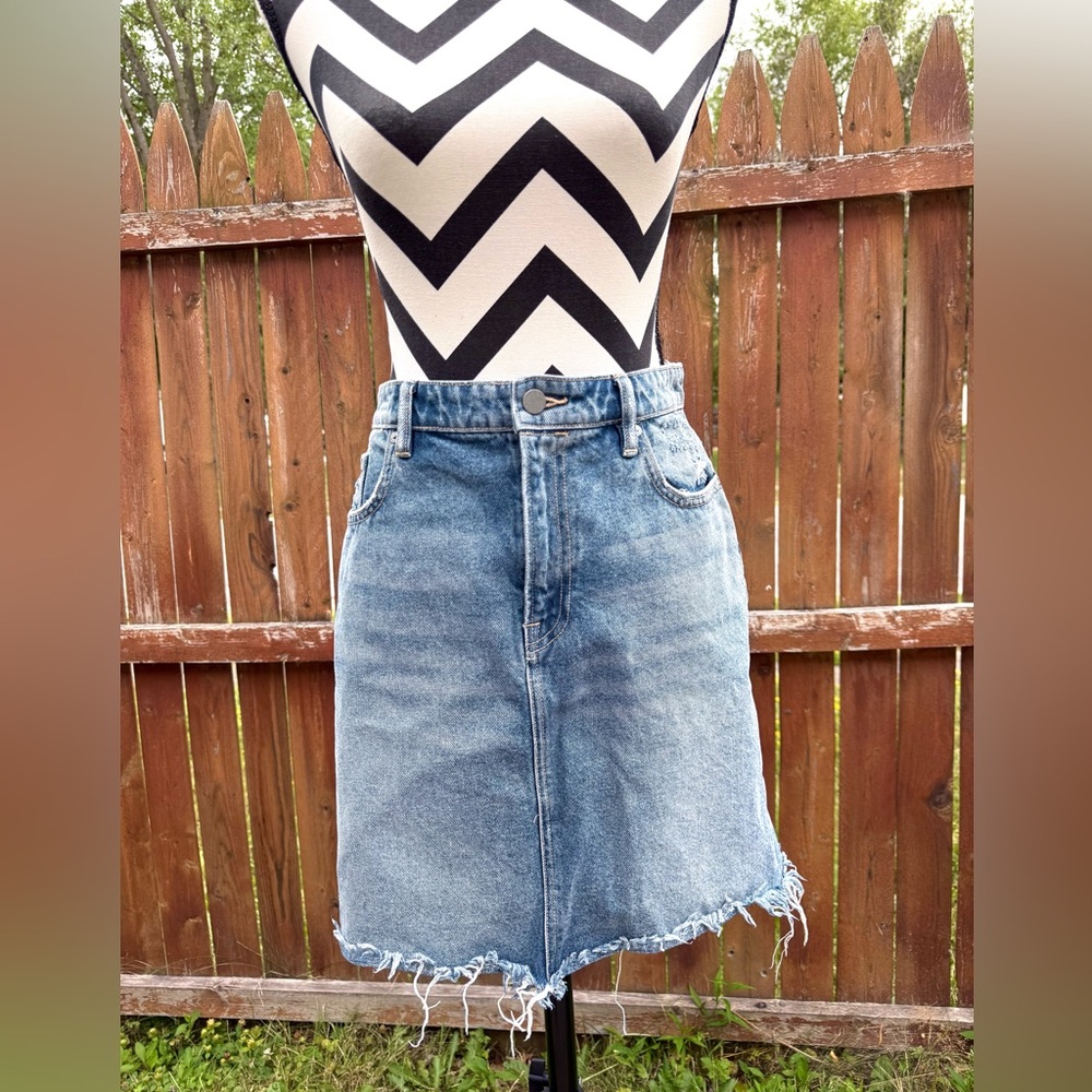 All Saints Distressed frayed Blue Denim Skirt
